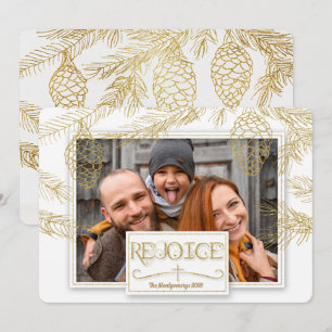 Cartes Pour Fêtes Annuelles Golden Pines Rejoice Christian Cross Photo