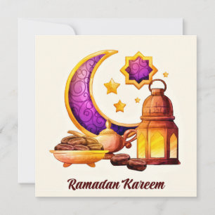 Cartes Pour Fêtes Annuelles Golden Ramadan Kareem avec lanterne et étoiles