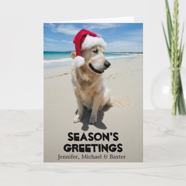 Cartes Pour Fêtes Annuelles Golden Retriever à la plage vierge (Devant)