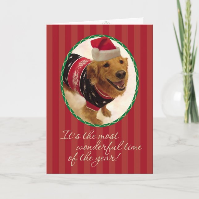 Cartes Pour Fêtes Annuelles Golden Retriever - Chandail de Noël branché (Devant)