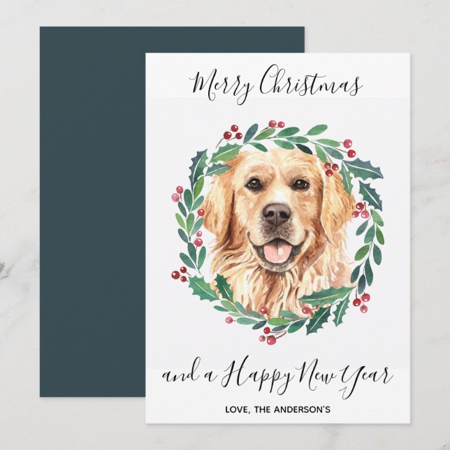 Cartes Pour Fêtes Annuelles Golden Retriever Chien Élégant Joyeux Noël (Devant / Derrière)