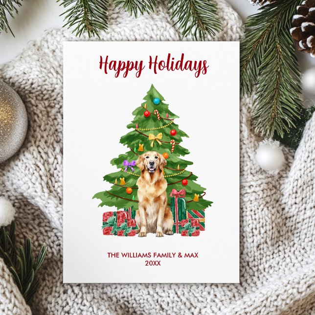 Cartes Pour Fêtes Annuelles Golden Retriever Chien famille Noël (Créateur téléchargé)