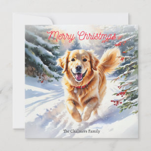 Cartes Pour Fêtes Annuelles Golden Retriever Chien Goldie À Noël De Neige
