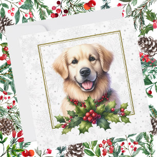 Cartes Pour Fêtes Annuelles Golden Retriever Christmas Holly Snowflakes