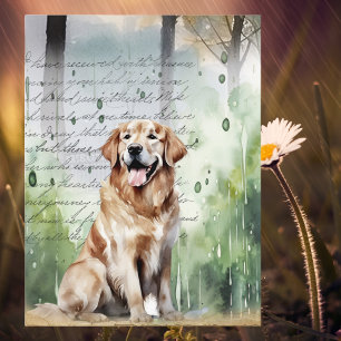 Cartes Pour Fêtes Annuelles Golden Retriever dans la pluie de printemps Aquare