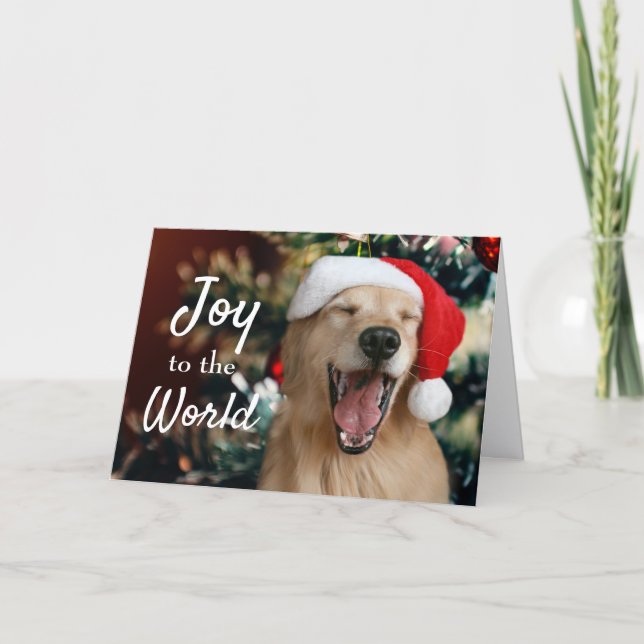 Cartes Pour Fêtes Annuelles Golden Retriever Dog Joie au Monde Noël (Devant)