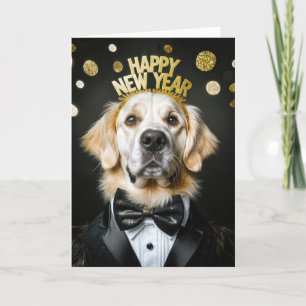 Cartes Pour Fêtes Annuelles Golden Retriever en Smoking Nouvel An