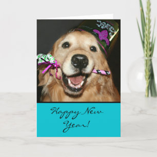 Cartes Pour Fêtes Annuelles Golden Retriever Happy New Year Greeting Card