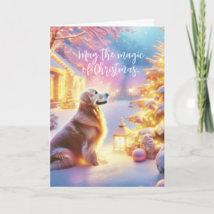 Cartes Pour Fêtes Annuelles Golden Retriever - La magie des pastels de Noël