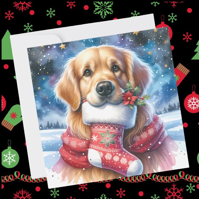 Cartes Pour Fêtes Annuelles Golden Retriever Noël Stocking (Créateur téléchargé)