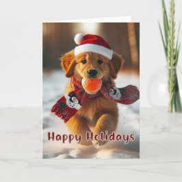 Cartes Pour Fêtes Annuelles Golden Retriever Red Puppy Christmas Card
