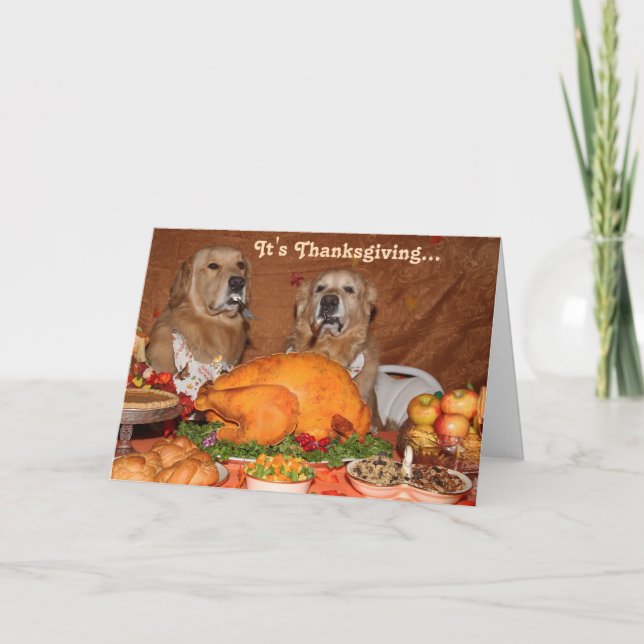 Cartes Pour Fêtes Annuelles Golden Retriever Thanksgiving Fete (Devant)