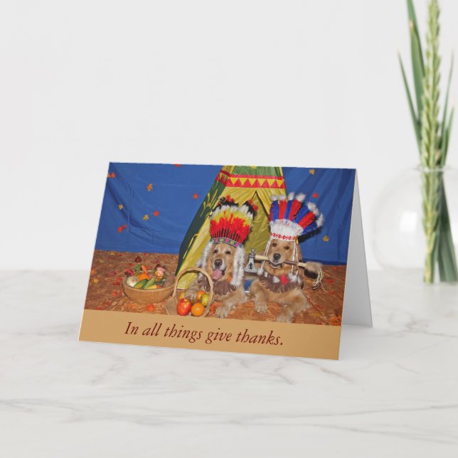 Cartes Pour Fêtes Annuelles Golden Retrievers comme premier Thanksgiving (Devant)