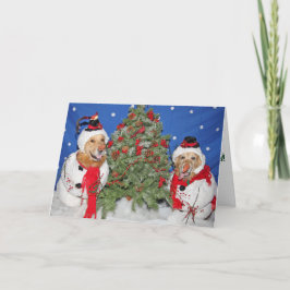 Cartes Pour Fêtes Annuelles Golden Retrivers en Noël des Snowmen