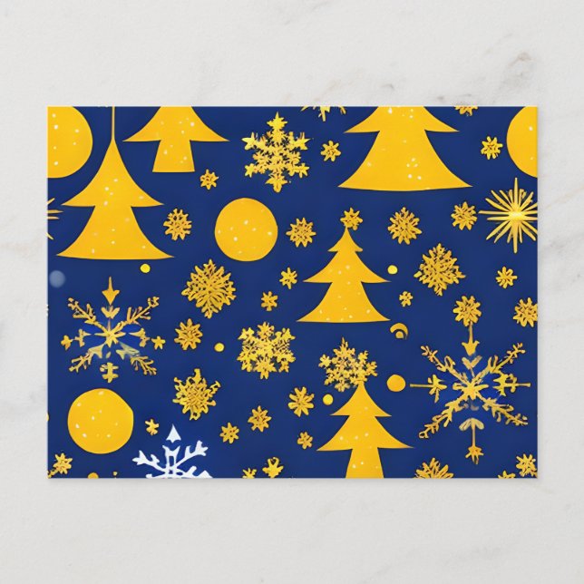 Cartes Pour Fêtes Annuelles Golden Snowflakes et Trees Festive Card (Devant)