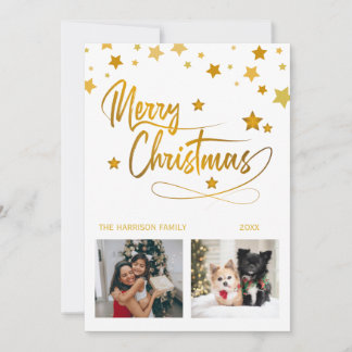 Cartes Pour Fêtes Annuelles Golden Stars Calligraphie de Noël Deux photos