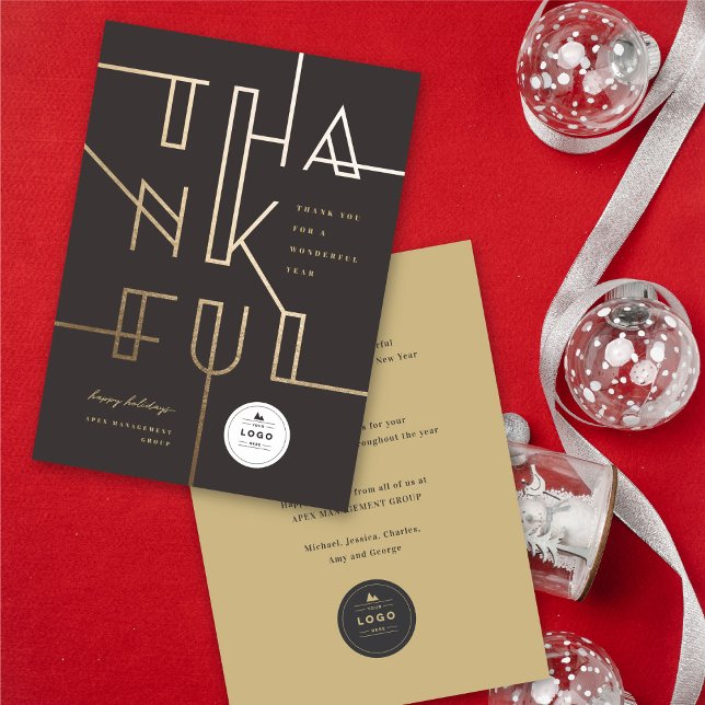 Cartes Pour Fêtes Annuelles Golden Thankful Lines Stylé Typographie Affaires (Créateur téléchargé)
