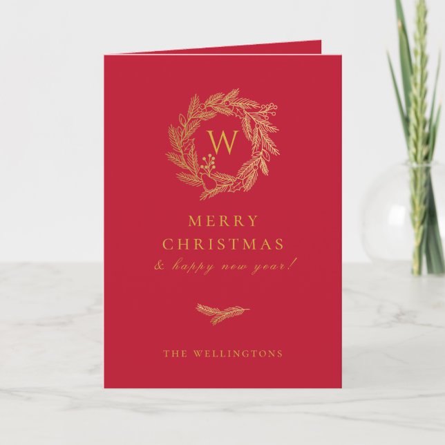 Cartes Pour Fêtes Annuelles Golden Winter Wwath Red (Devant)