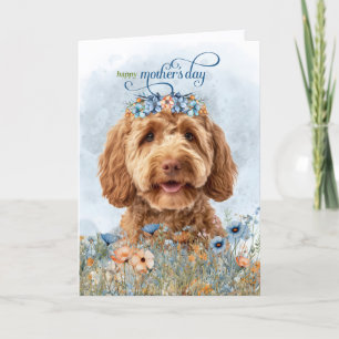 Cartes Pour Fêtes Annuelles Goldendoodle Chien Fleurs Sauvages Fête des Mères