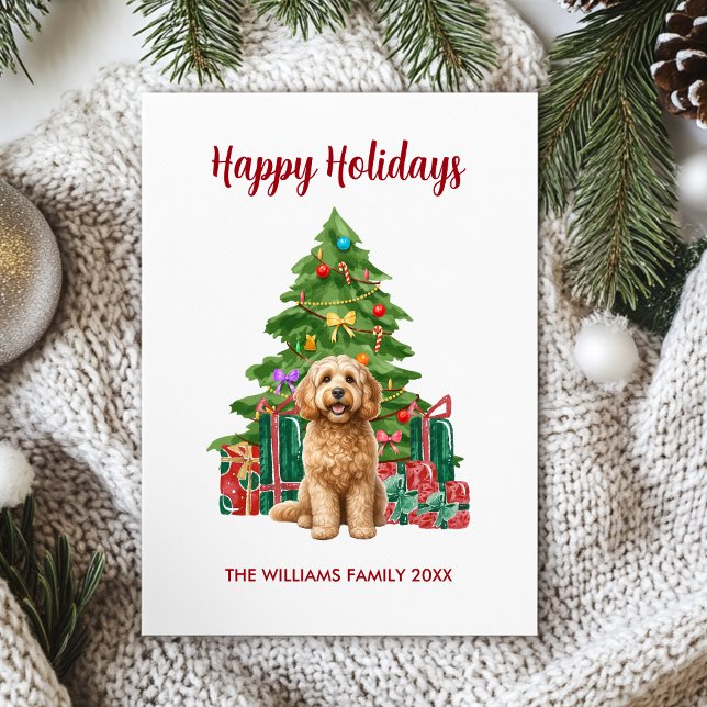 Cartes Pour Fêtes Annuelles Goldendoodle Chien Noël de famille (Créateur téléchargé)