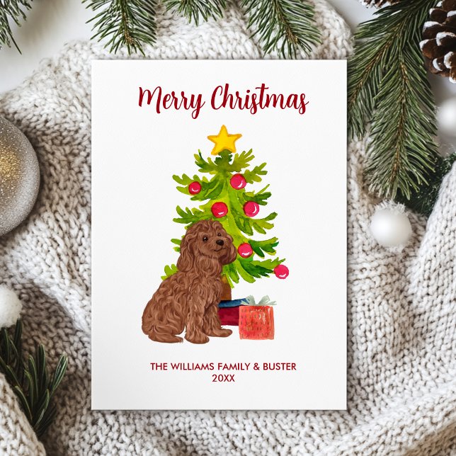 Cartes Pour Fêtes Annuelles Goldendoodle Chien Noël de famille (Créateur téléchargé)