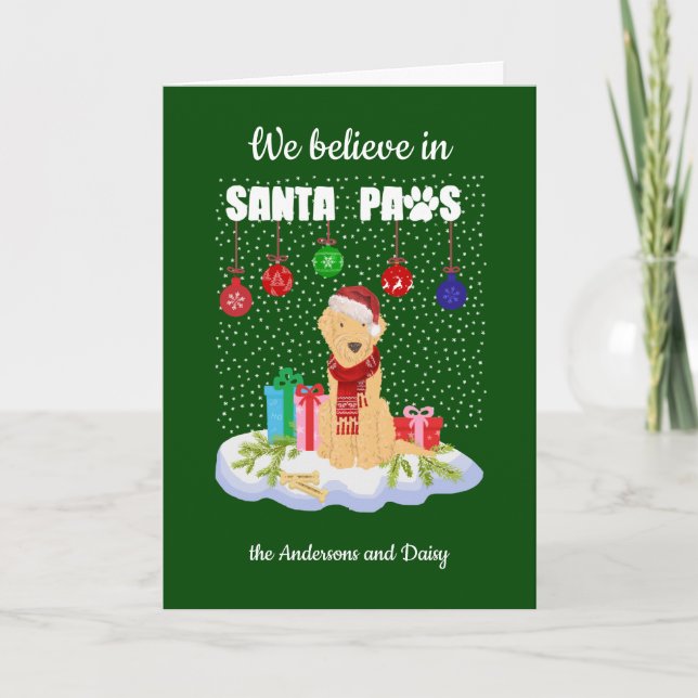 Cartes Pour Fêtes Annuelles Goldendoodle Croyez Père Noël Paws Noël (Devant)