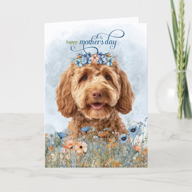 Cartes Pour Fêtes Annuelles Goldendoodle Dog Wildflowers Mother's Day (Devant)