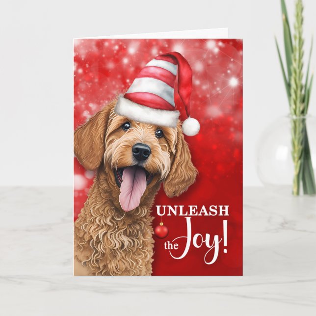 Cartes Pour Fêtes Annuelles Goldendoodle Unleash Joy Christmas (Devant)