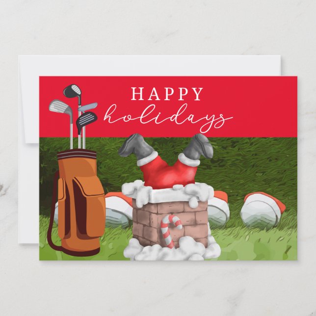 Cartes Pour Fêtes Annuelles Golf Christmas Holiday Santa Claus aquarelle (Devant)