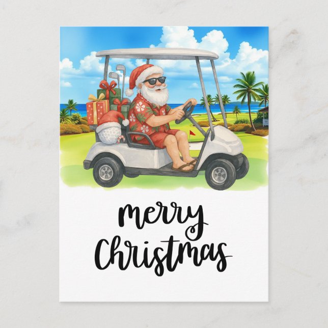Cartes Pour Fêtes Annuelles Golf Joyeux Noël Père Noël Golfer Beach Thème (Devant)