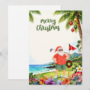 Cartes Pour Fêtes Annuelles Golf Joyeux Noël Père Noël golfeur thème plage