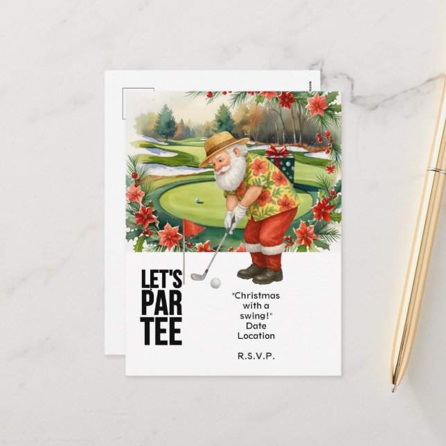 Cartes Pour Fêtes Annuelles Golf Juillet Noël avec Santa Claus Golf (Devant/Arrière en situation)