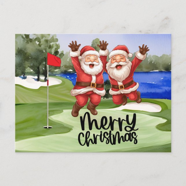 Cartes Pour Fêtes Annuelles Golf Noël Santa Claus avec drapeau vert (Devant)