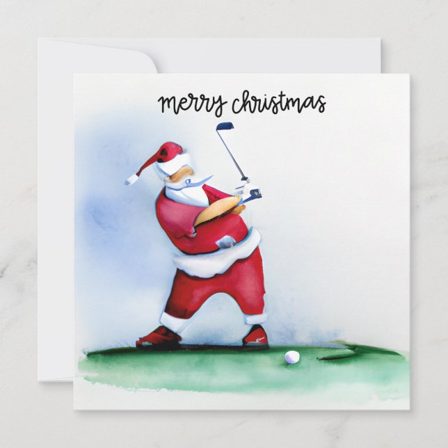 Cartes Pour Fêtes Annuelles Golf Noël Santa Claus est golfeur sur vert (Devant)