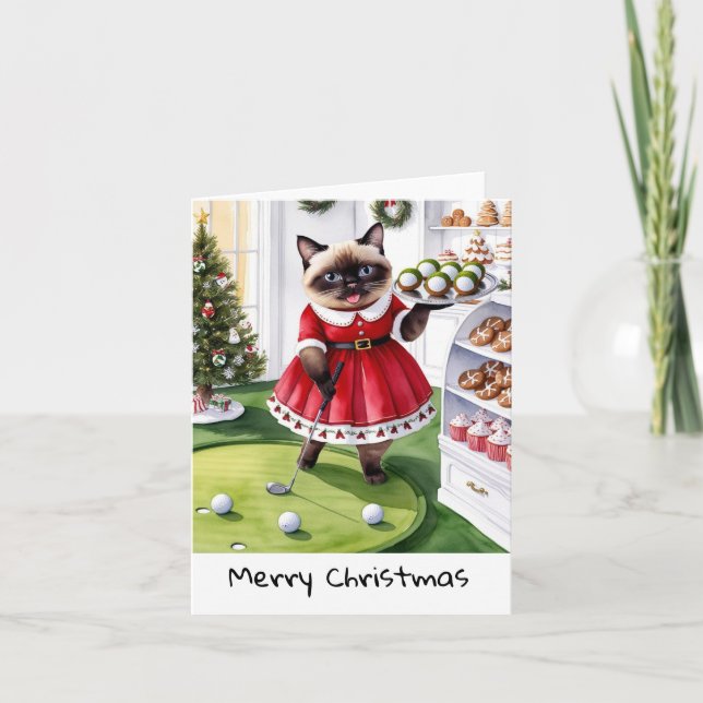 Cartes Pour Fêtes Annuelles Golf Noël thème pour Amoureux des chats Golfer (Devant)