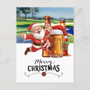 Cartes Pour Fêtes Annuelles Golf Père Noël et bière pour Noël amusant