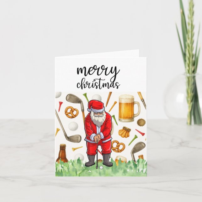 Cartes Pour Fêtes Annuelles Golf Santa Claus est golfeur à Noël (Devant)