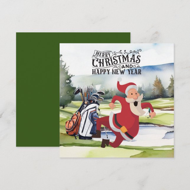 Cartes Pour Fêtes Annuelles Golf Santa Claus golfeur Thème de Noël (Devant / Derrière)