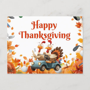 Cartes Pour Fêtes Annuelles Golf Thanksgiving avec voiturette de golf Automne