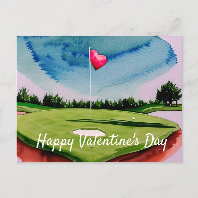 Cartes Pour Fêtes Annuelles Golf Valentine's Day au golf aquarelle Hol (Devant)