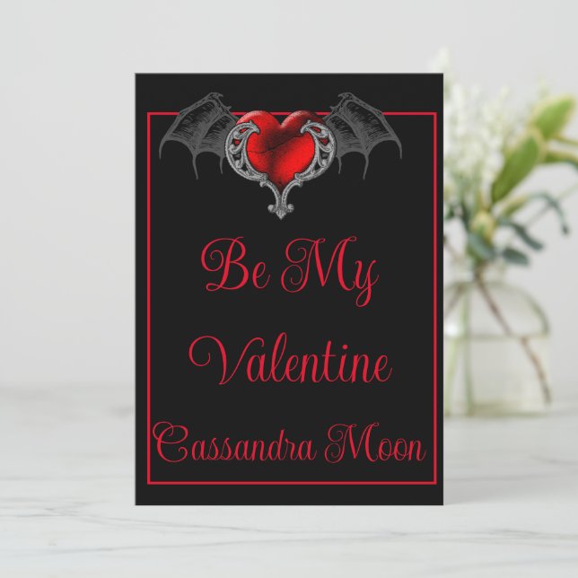 Cartes Pour Fêtes Annuelles Goth Heart with Bat Wings Personnalisé (Debout devant)