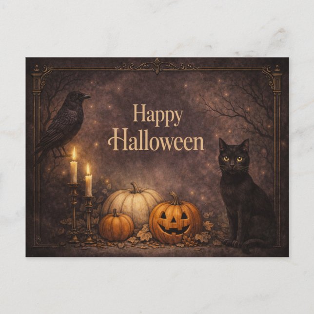 Cartes Pour Fêtes Annuelles Gothic Black Cat Halloween (Devant)