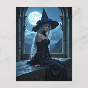 Cartes Pour Fêtes Annuelles Gothique Anime Sorcière Rose bleu Lune Halloween