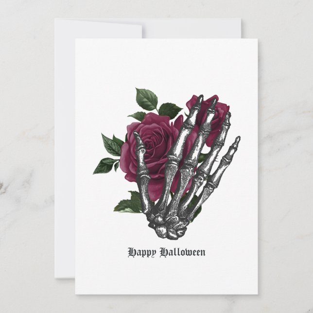 Cartes Pour Fêtes Annuelles Gothique Floral Squelette de Bourgogne (Devant)