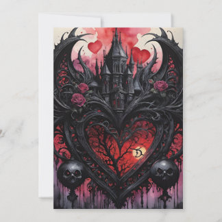 Cartes Pour Fêtes Annuelles Gothique Saint-Valentin Cœurs Rouges Château Noir