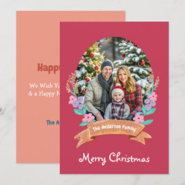 Cartes Pour Fêtes Annuelles Gracity Blossoms Floral Wreath Xmas photo rouge