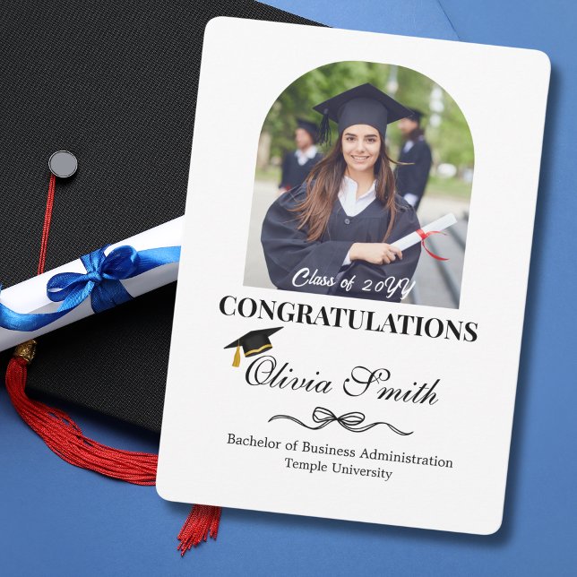 Cartes Pour Fêtes Annuelles Graduation Custom Arch Photo de Graduate, Moderne (Créateur téléchargé)