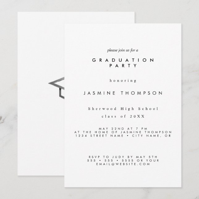 Cartes Pour Fêtes Annuelles Graduation Party Simple Elegant Invite (Devant / Derrière)
