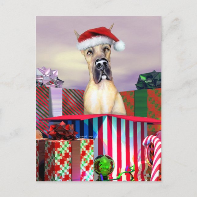 Cartes Pour Fêtes Annuelles Grand Dane Noël surprise Faune (Devant)