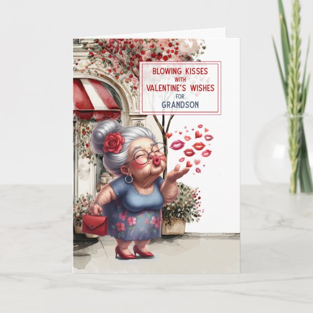 Cartes Pour Fêtes Annuelles Grand-fils embrasse les souhaits de Valentine (Devant)